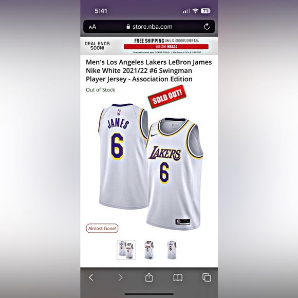 Lakers LeBron James Nike White 2021/22 #6 Swingman Jersey - Association Edition - Picture 2 of 2